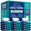 Body Wipes for Adults - XL Wet Wipes 8" x 12" (600 count) | Rinse Free Bathing - Wash Cloths for incontinence, Disposable Washcloths with Aloe Vera and Vitamin E - Camping, Elderly, Bathing view 1