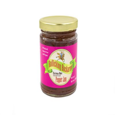 Extra Hot-"Extra Hot N Sweet" Pepper Jam By Rollicking Buckaroo All Natural, Gluten Free and Vegan Gourmet Pepper Jam 10.2 oz. net wt.
