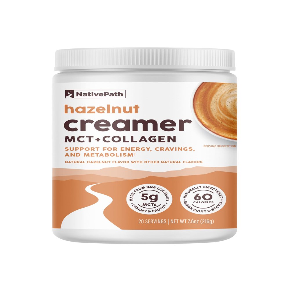 NativePath Keto Coffee Creamer Powder Hazelnut  Keto-Friendly, Non-Dairy & Low Sugar Creamer. Made with Grass-fed Collagen Protein Powder, MCT Oil & Monk Fruit. Soy & Gluten Free (7.6OZ)