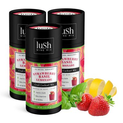 Lush Wine Mix Organic Cocktail Mixers, Drink Mix for 33 Servings of Frozen Wine Slushies, Margaritas, Simple Syrup Cocktails - Strawberry Basil Lemonade - 3 Pack
