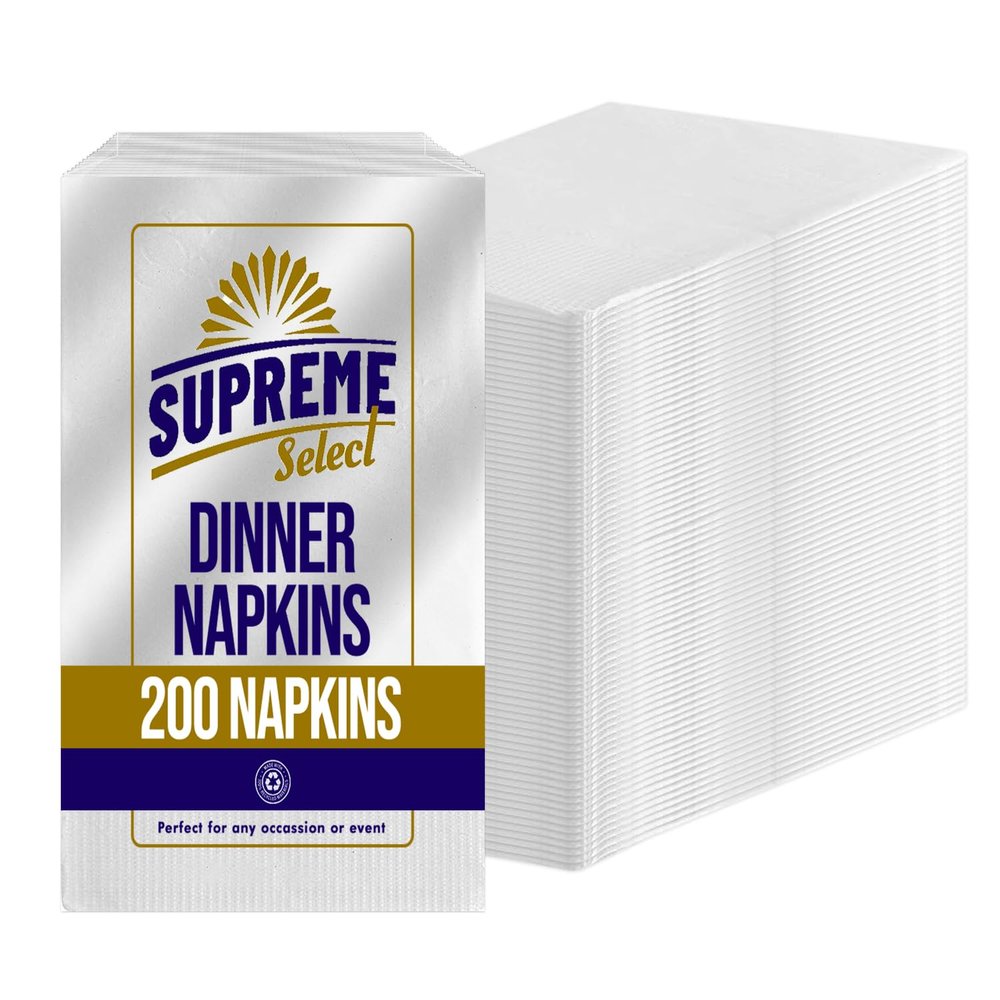 Supreme Select Premium Disposable Dinner Napkins  Soft, Absorbent Bulk White Paper Napkin in Floral Design, 2 Ply-Great for Parties, Catering, Events, Restaurants. 1/8 Fold 14x16" [Pack of 200]