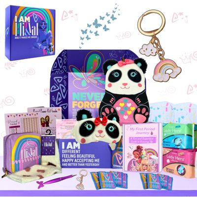 First Period Kit Gift for Girls 912 | Period Starter Kit for Tweens & Teens | Pads, Wipes & Confidence Essentials | First Period Gift Box with Discreet Bag (Panda)