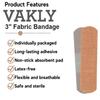 200 Fabric Flexible Adhesive Bandage Strips - 3" x 3/4" Breathable Bandages with Non-Stick Pad - Latex Free for First Aid Kit Wound Care and Protection (2 Packs of 100) view 2
