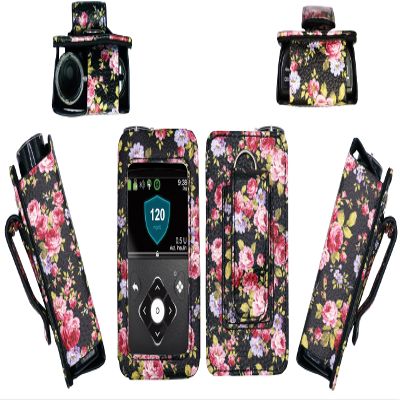 Premium Patterned Holster (with Belt Clip/Metal Loop/Lanyard) for Medtronic Minimed Insulin Pump 630G/ 640G/ 670G/770G/780G (All Model) (Black-Peony)