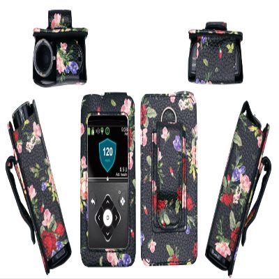 usastar-SNK Premium Patterned Holster (with Belt Clip/Metal Loop/Lanyard) for Medtronic Minimed Insulin Pump 630G/ 640G/ 670G/770G/780G (All Model) (Black-RoseA)