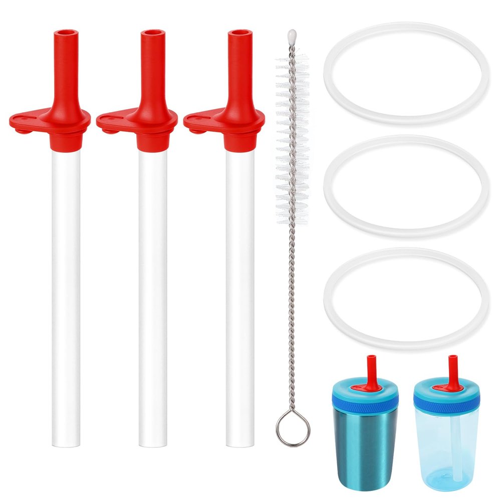 3pcs Replacement Straws with Bite Valve for Zak Designs Kelso Kids 15oz, Reusable BPA Free Straw Cup Accessories with Zak Designs Brush 3pcs Gaskets for Water Bottles