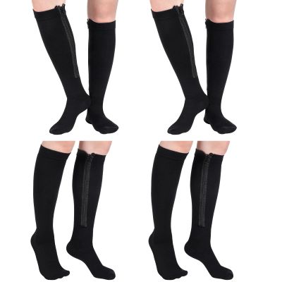 Tarpop 4 Pair Zipper Compression Knee High Edema Sock, S/ M, Black