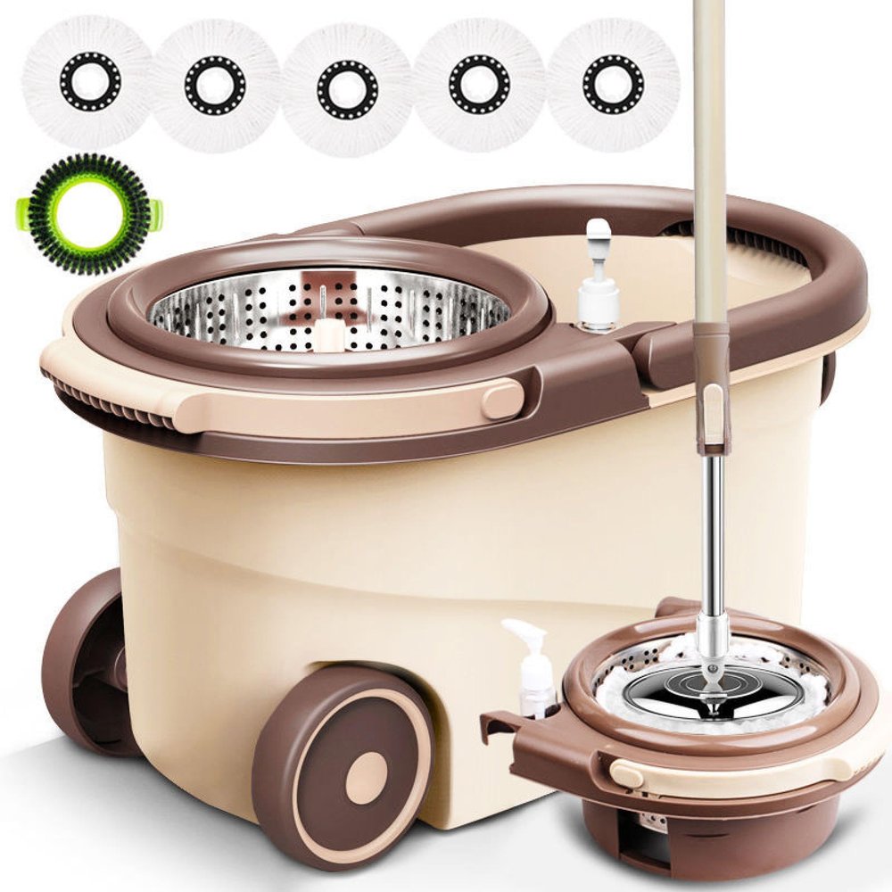 tdons Household mop Dry and Wet Hands-Free scrubbing Floor mop (one Bucket Dual-use) Thickened Rotating mop Bucket mop