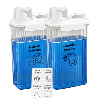 [2 Pack] Laundry Detergent Dispenser for Laundry Room Organization and Storage, 2800ml Laundry Soap DispenserLiquid Laundry Detergent Dispenser with 4 Removable Labels, BPA Free & Pet Plastic, Clear
