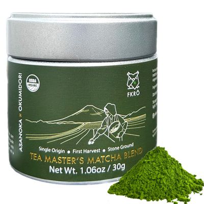 FKRO Organic Tea Master's Ceremonial Grade Japanese Matcha Green Tea Powder. 1st Harvest, Single Origin, Sugar-free. Flown in Fresh from Japan Every Month (30g/1.06oz) Tin