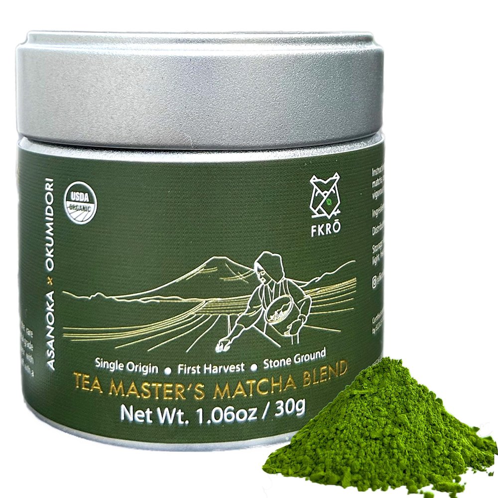 FKRO Organic Tea Master's Ceremonial Grade Japanese Matcha Green Tea Powder. 1st Harvest, Single Origin, Sugar-free. Flown in Fresh from Japan Every Month (30g/1.06oz) Tin