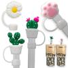 4PCS Large Straw Covers for Boba Straws, 12mm & 14mm Smoothie Jumbo Silicone Straw Tips Topper Caps for Glass Boba Wide Large Straws (12mm &14mm_Daisy) view 1