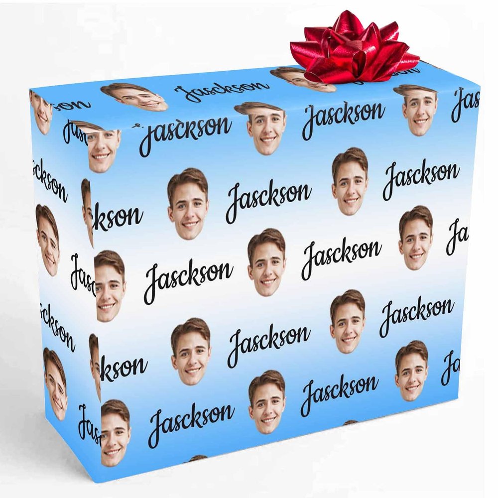 InterestPrint Custom Gift Wrapping Paper from Mom Dad, Blue and White Paper for Gift Wrap Personalized Face Wrapping Paper Roll for Granddaughter Grandson 3 Roll