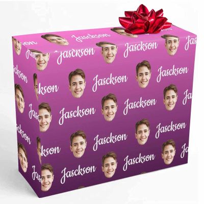 InterestPrint Personalized Face Name Wrapping Paper, Custom Dark Purple Wrap Paper Roll Customized Wrapping Paper Roll for Daughter Son Niece Nephew 58x23 1 Roll