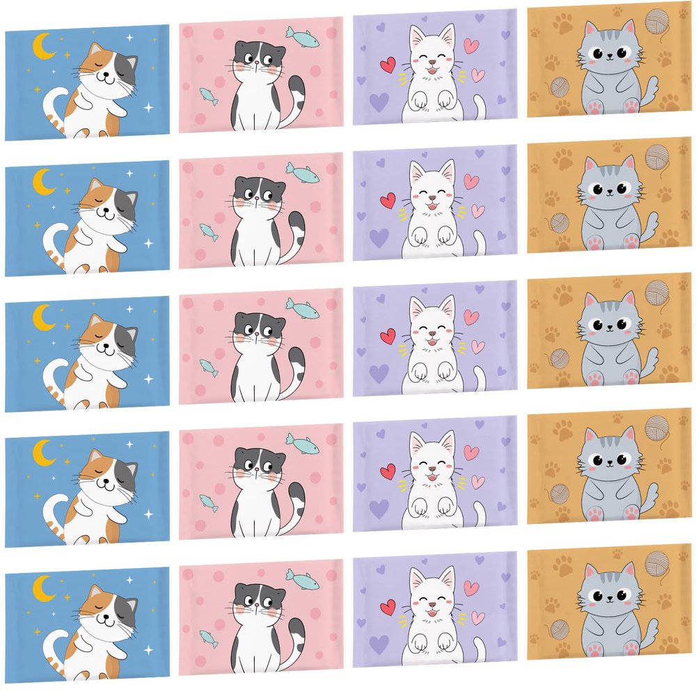 PerKoop 100 Pack Pocket Tissues Travel Slim Packs Small Facial Tissues Wallet Size Toilet Paper for Travel Guest Wedding Supplies, 4 Styles(Cat)