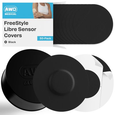 50 Pack Freestyle Libre 2 & 3 Sensor Covers 14-Day Waterproof CGM Adhesive Arm Patches Flexible Overpatch for Continuous Glucose Monitor Protection - Black