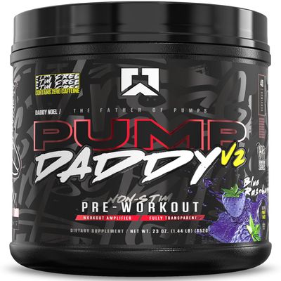 RYSE Pump Daddy V2 Pre Workout Powder - Noel Deyzel Signature - Blue Raspberry - Non-Stim Supplement with Citrulline, Creatine and Beta Alanine for Pumps, Endurance and Strength - 40 Servings