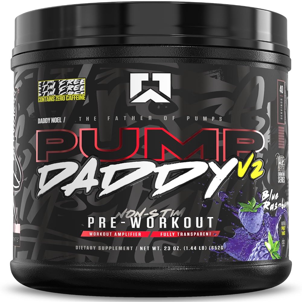 RYSE Pump Daddy V2 Pre Workout Powder - Noel Deyzel Signature - Blue Raspberry - Non-Stim Supplement with Citrulline, Creatine and Beta Alanine for Pumps, Endurance and Strength - 40 Servings