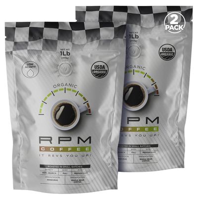 2LB RPM Organic Premium Coffee, Standard Caffeine - Supercharged Flavor, Medium-Dark Roast, 100% Arabica Beans, Low Acidity