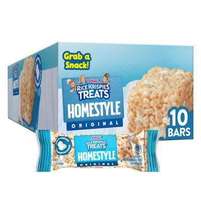 Rice Krispies Treats Homestyle Crispy Marshmallow Squares, Kids Snacks, Lunch Snacks, Original, 16.2oz Box (10 Bars)