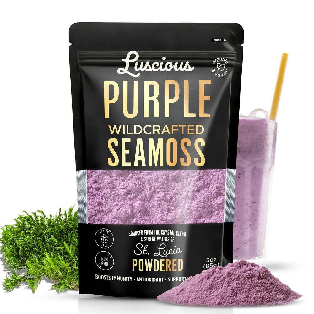 Irish Sea Moss Powder Purple, St. Lucia, 3 OZ-Natural Organic Wildcrafted St. Lucian Sea Moss Powder, Makes 120+ Fl Ounces of Gel