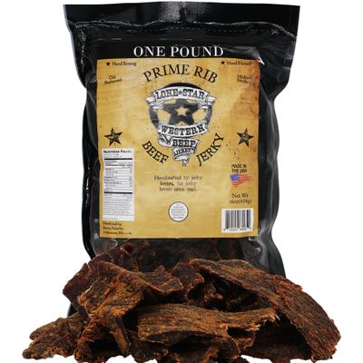 Lone Star Prime Rib Flavored Beef Jerky - 1 Pound Resealable Bag - Hickory Smoked Handcrafted Flavor - High Protein Healthy Meat Snack