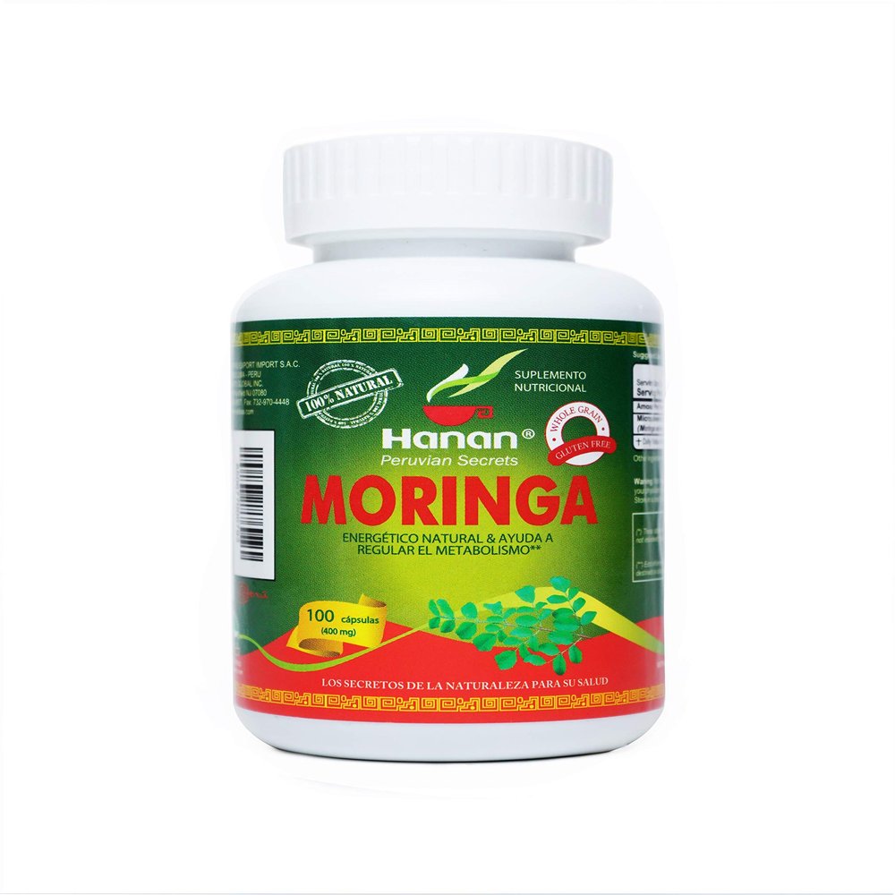 Hanan Moringa Superfood Powder Capsules 100 ct. Pure Moringa oleifera Lam from Peru