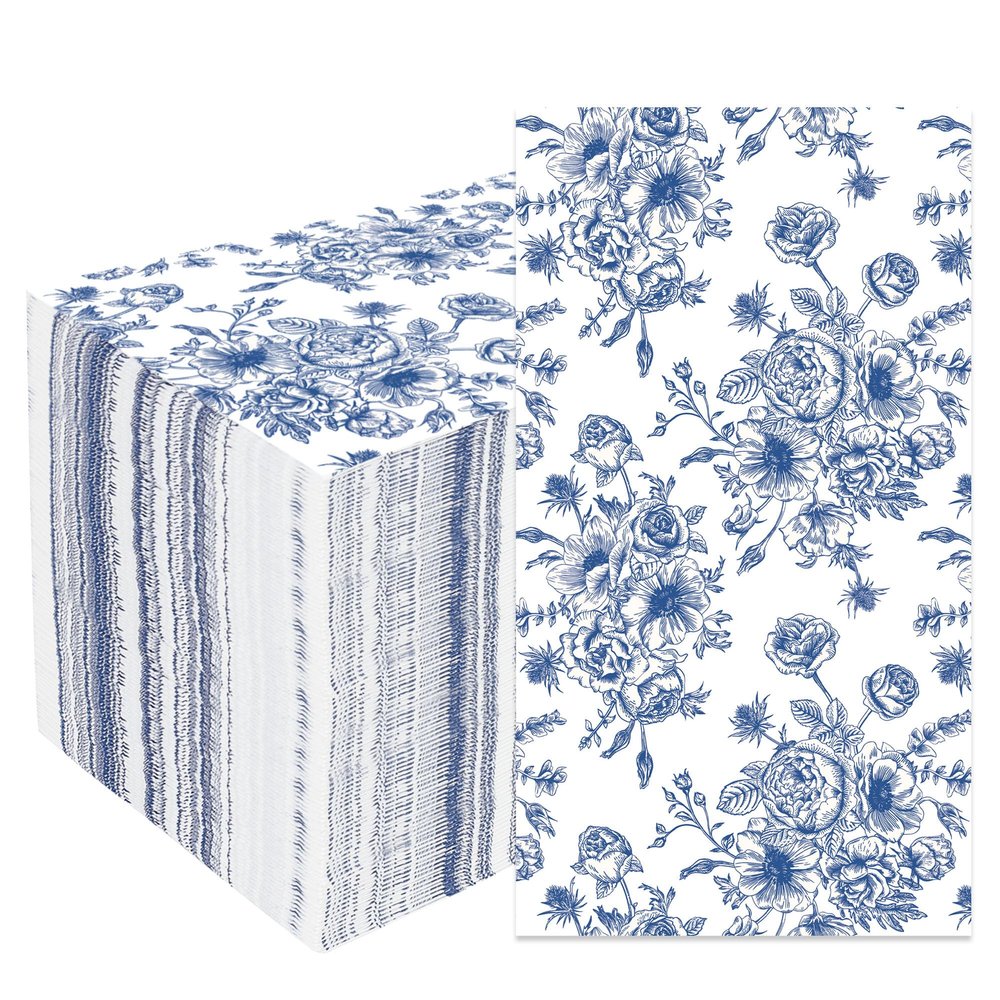50 Pack Blue Floral Paper Napkins Blue Flower Guest Napkin Disposable 3 Ply Decorative Floral Hand Towels Dinner Napkins for Bridal Shower Baby Shower Wedding Birthday Dinner Party Supplies