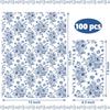 100 Pack Blue Floral Paper Napkins Blue Flower Guest Napkins Disposable 3 Ply Floral Decorative Hand Towels Dinner Napkin for Bridal Shower Baby Shower Wedding Birthday Dinner Party Supplies view 2