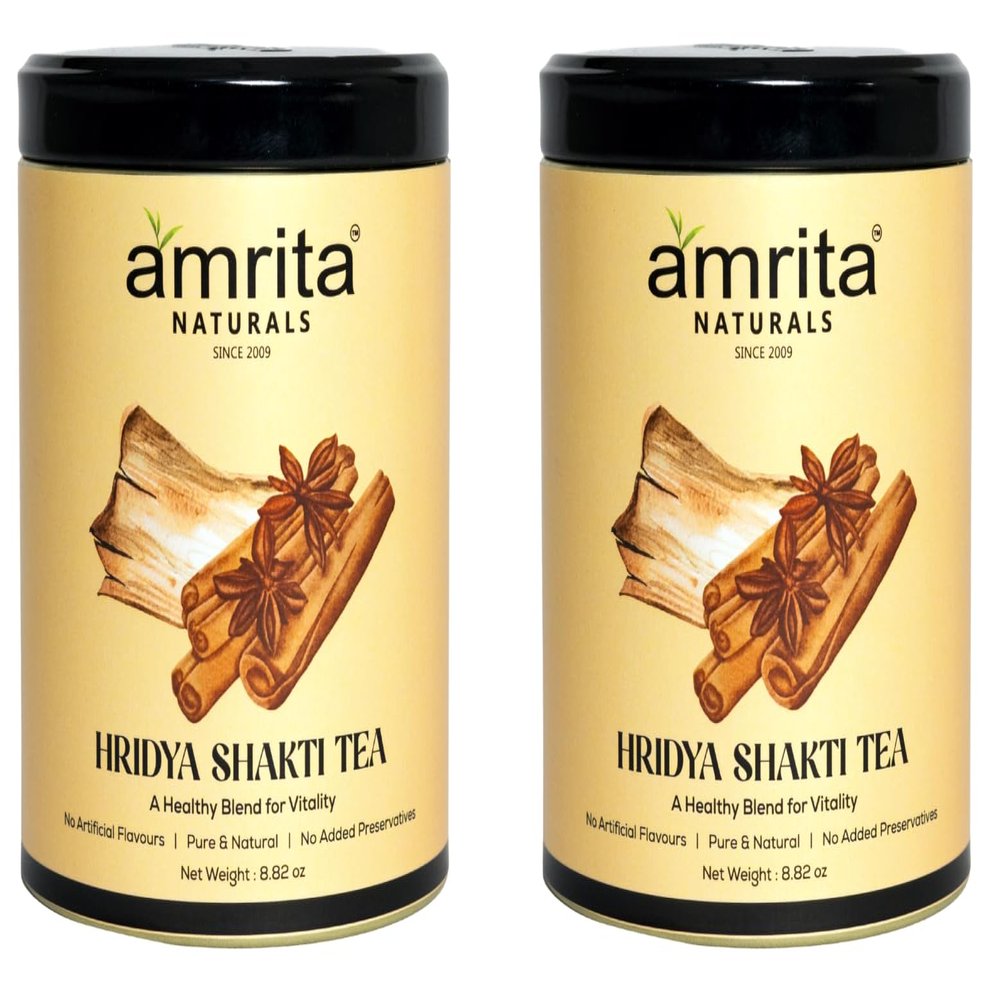 Amrita Naturals HridyaShakti Herbal Tea | Ayurvedic Blend with Cinnamon, Arjun Bark & Spices | Supports Daily Vitality, Relaxation & Wellness | Caffeine-Free Herbal Tea 250 gms (Pack of 2)