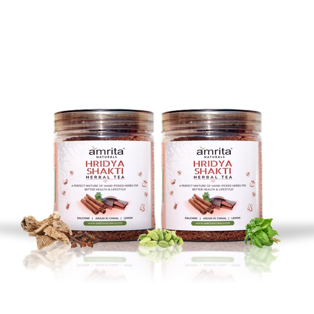 Amrita Naturals Hridya Shakti Herbal Tea Arjun Bark Instant Blend 250g x 2 Pack Caffeine Free Vegan Gluten Free No Artificial Additives Natural Plant Based Herbal Tea Powder