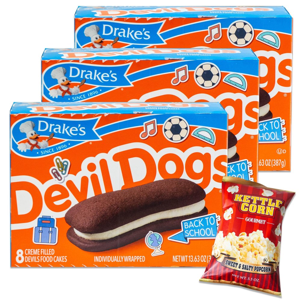 Circle of Drink Devil Dogs (8ct, 3 Packs) - Variety Pack - Sweet and Salty Kettle Corn (1, 5.5oz Bag) - Free Sticker Included - 4 Items Total