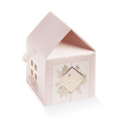 Boxes Craftory Set of 40 House Shaped Favor Boxes (2.16 x 2.16 x 1.96 inch) - Ideal for Candy Party and Baby Shower - Light Pink - Love