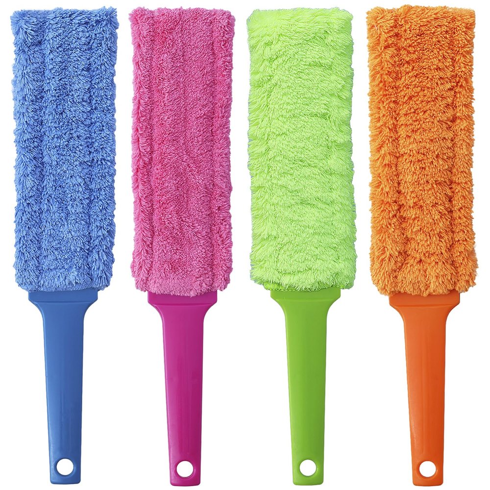 4 Pack 15 inch Reuseable Microfiber Feather Duster, Blind Duster, Gap Duster, Removable and Washable Head, Cleaning Tool for Window, Blind, Car, Wall, Dead Corner Gap, Furniture, Sofa, Screen