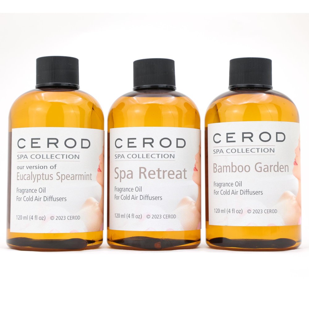CEROD Spa Collection Scents Set (3) - Diffuser Oil for Cold Air Waterless Diffusers -Eucalyptus Spearmint, Bamboo Garden, Spa Retreat - Aromatherapy Essential Oil Scents for Home & Office (3)