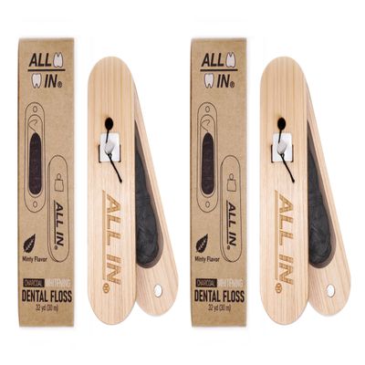 ALL IN Waxed Charcoal Floss with a Refillable Dental Floss Magnetic Holder - Plant Based, Natural, and No PFAS - Mint Floss for Effective Plaque Removal, Clean Teeth, Fresh Breath - 32 yd (2)