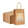 100 Pack 5.8x3.2x8.25 Inch Brown Kraft Paper Gift Bags with Handles - Bulk Small Plain Natural Bags for Birthday Party Favors, Grocery, Retail Shopping, Wedding, Craft, Goody, Takeouts, and Business view 1
