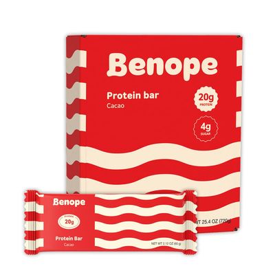 Benope Protein bar Cacao protein bar 60g x 12ea, high protein, low sugar, low carb, gluten free, energy bar, nutritious snack, high protein snacks