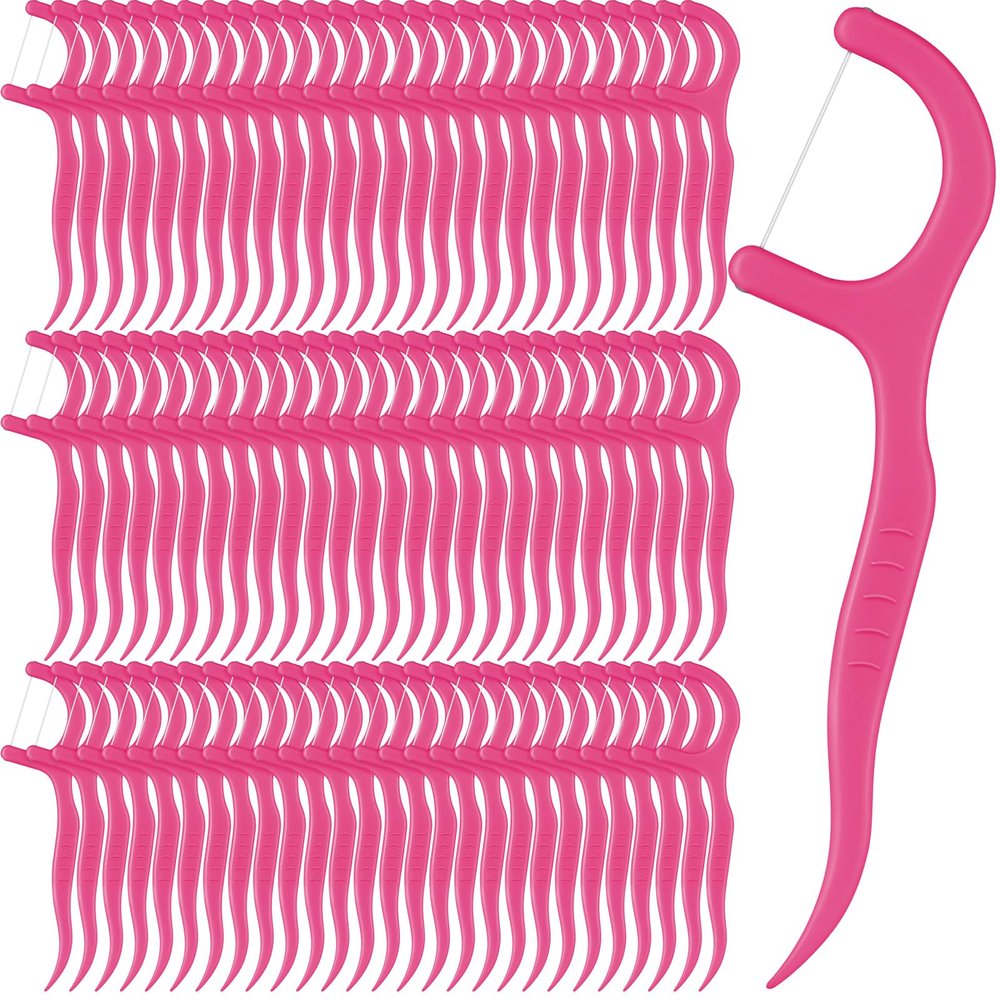 Baderke 200 Count Floss Picks Bulk Non Breakable Tooth Picks Flosser Dental Floss Sticks for Adults Teeth Cleaning Dental Flossers for Family Pack Travel(Hot Pink)
