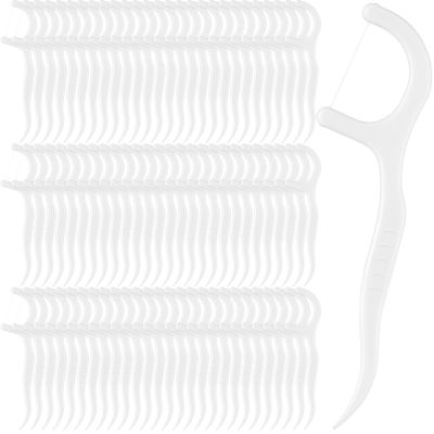 Baderke 200 Count Floss Picks Bulk Non Breakable Tooth Picks Flosser Dental Floss Sticks for Adults Teeth Cleaning Dental Flossers for Family Pack Travel(White)