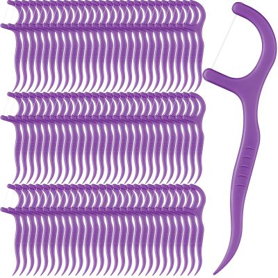 Baderke 200 Count Floss Picks Bulk Non Breakable Tooth Picks Flosser Dental Floss Sticks for Adults Teeth Cleaning Dental Flossers for Family Pack Travel(Dark Purple)