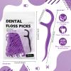 Baderke 200 Count Floss Picks Bulk Non Breakable Tooth Picks Flosser Dental Floss Sticks for Adults Teeth Cleaning Dental Flossers for Family Pack Travel(Dark Purple) view 2