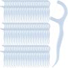 Baderke 200 Count Floss Picks Bulk Non Breakable Tooth Picks Flosser Dental Floss Sticks for Adults Teeth Cleaning Dental Flossers for Family Pack Travel(Light Blue) view 1