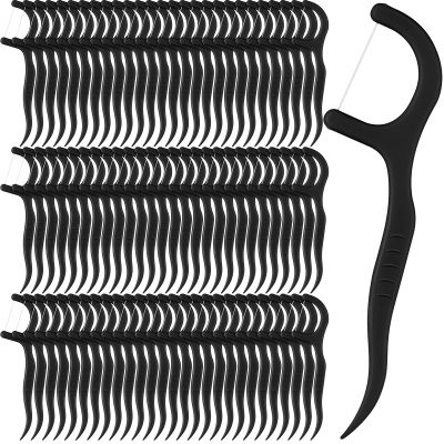Baderke 200 Count Floss Picks Bulk Non Breakable Tooth Picks Flosser Dental Floss Sticks for Adults Teeth Cleaning Dental Flossers for Family Pack Travel(Black)
