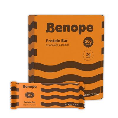 Benope Protein bar chocolate caramel protein bar 60g x 12ea, high protein, low sugar, low carb, gluten free, energy bar, nutritious snack, high protein snacks