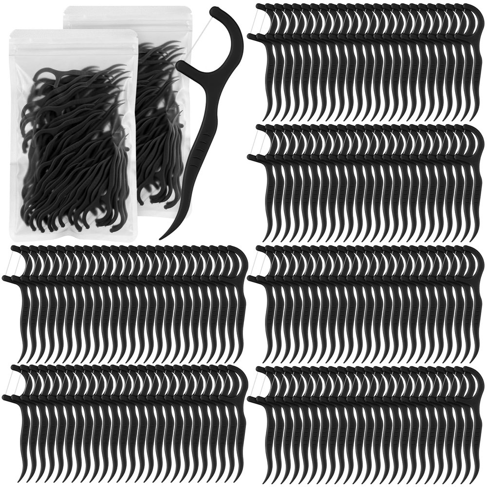 Baderke 600 Count Floss Picks Bulk Dental Flossers Picks for Adults Non Breakable Tooth Picks Flossers Teeth Cleaning Dental for Family Pack Travel(Black)