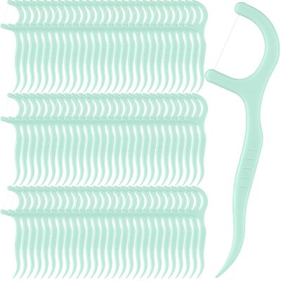 Baderke 200 Count Floss Picks Bulk Non Breakable Tooth Picks Flosser Dental Floss Sticks for Adults Teeth Cleaning Dental Flossers for Family Pack Travel(Light Green)