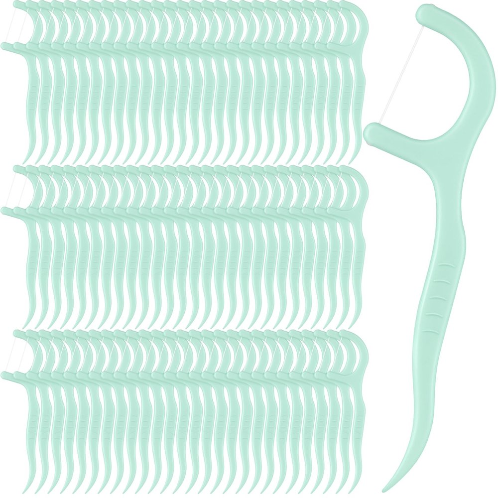 Baderke 200 Count Floss Picks Bulk Non Breakable Tooth Picks Flosser Dental Floss Sticks for Adults Teeth Cleaning Dental Flossers for Family Pack Travel(Light Green)