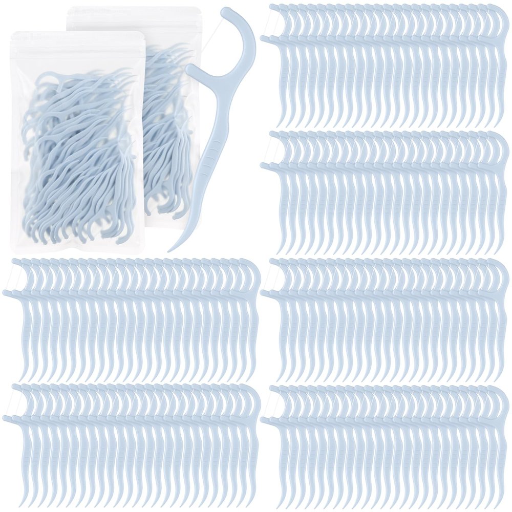 Baderke 600 Count Floss Picks Bulk Dental Flossers Picks for Adults Non Breakable Tooth Picks Flossers Teeth Cleaning Dental for Family Pack Travel(Light Blue)