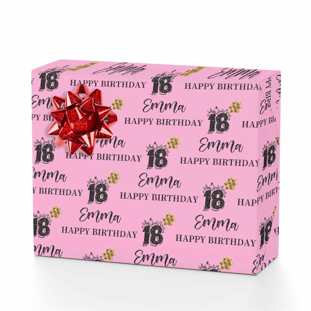 MyPupSocks Custom Wrapping Paper with Logo Happy Birthday Balloon Birthday Wrapping Paper Girls Rolls Black and Pink Birthday Wrapping Paper Baby Girl Customized Wrapping Paper 4 Rolls